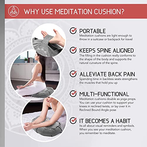 Florensi Meditation Cushion - Comfortable Floor Pillow - Traditional Crescent Meditation Pillow With Beautiful Velvet Cover - Large Floor Cushion Seating For Adults - Premium Yoga Buckwheat Bolster #TOP3