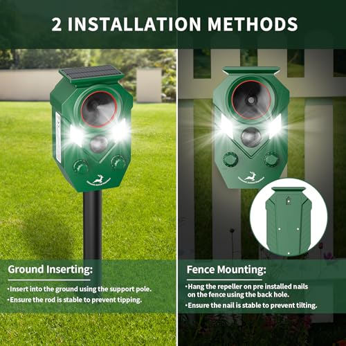 Solar Deer Repellent Devices Outdoor - Ultrasonic Animal Repellent with Motion Sensor & Strobe Lights, 4 Pack Waterproof Cat Repellent Outdoor, Repels Raccoon, Coyote for Garden & Lawn by G-Jyuncyou - Image 6
