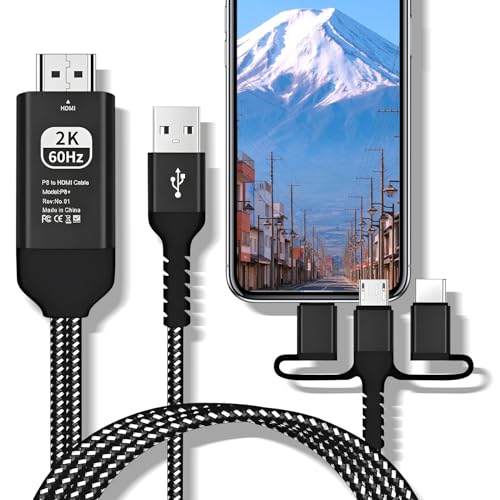 Topamz 3in1 HDMI �ϊ��P�[�u�� 2M 2K&1080P ��ʃ~���[�����O Phone/Type-C/Micro USB �Ή� �[�d���Ȃ���Đ� AV �ϊ��A�_�v�^ �X�}�z/�^�u���b�g TV �ڑ� �x���Ȃ� iOS/Android ���p �u��