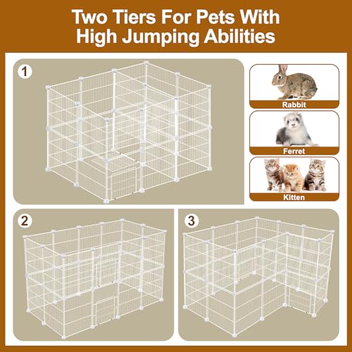 Image of VISCOO 12 Panels Small Animal Playpen,Pet Playpen,C&C Cage for Guinea Pigs,Puppy Play Pen,Bunny Playpen Indoor Outdoor, Portable Metal Wire Yard Fence(White)