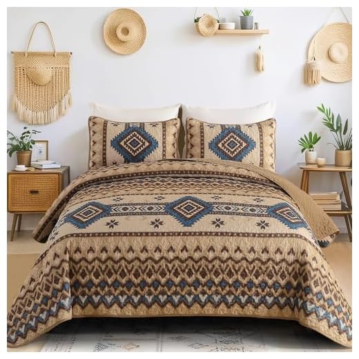 Dintszyayue Aztec Quilt Set Queen, 3 Pcs Brown Boho Southwestern Bedspread