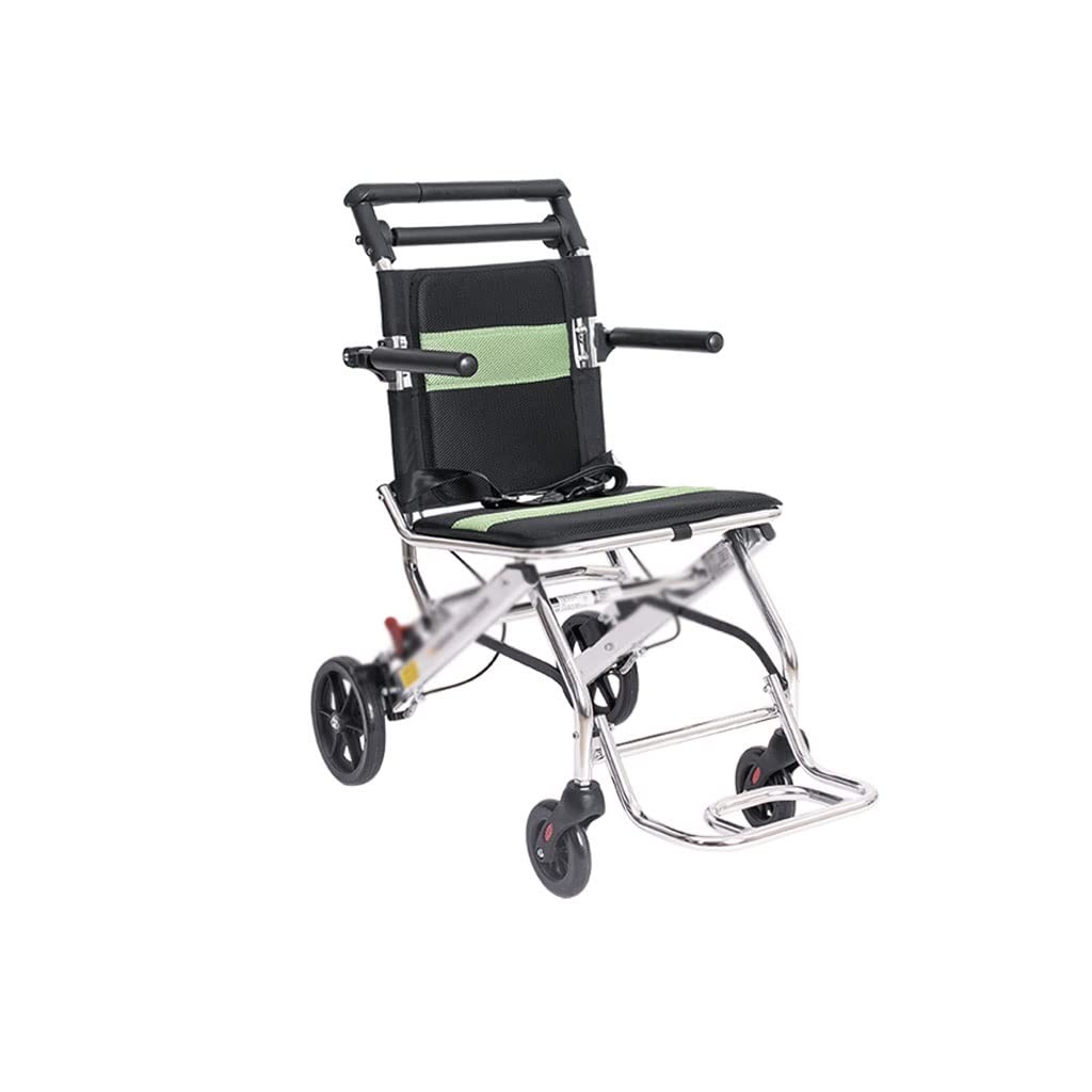 silla de transporte Pequeña silla de ruedas manual ligera, silla de transporte simple portátil, silla de ruedas plegable de transporte ultraligero, Silla de ruedas andador plegable ( Color : Green )