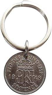 Birth Date Keyring 1948, Lucky Sixpence Keyring, Birthday Gift For Men, Year of Birth Gift 1948, Dads Birthday, Grandad Birthday Grandma