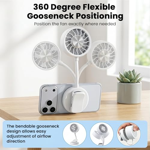 Image of ZORBES Mini Clip Fan, Ice Cooling, 3 Speeds, Rechargeable Phone Stand