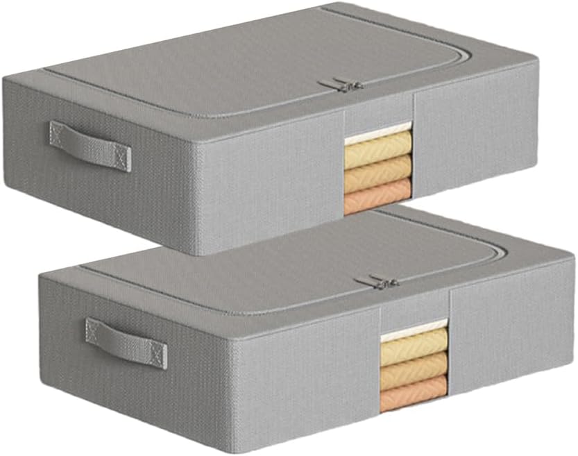 Under Bed Storage Containers Large Underbed Storage Drawers with Clear Window & Handles 2 Pack Foldable Stackable Bins,Gray,38 * 48 * 15cm
