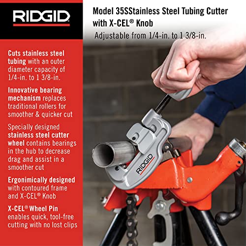 Image of RIDGID 29963 Model 35S 1 /4 inch to 1-3 /8 inch Stainless Steel Tubing Cutter with X-CEL Knob, Silver
