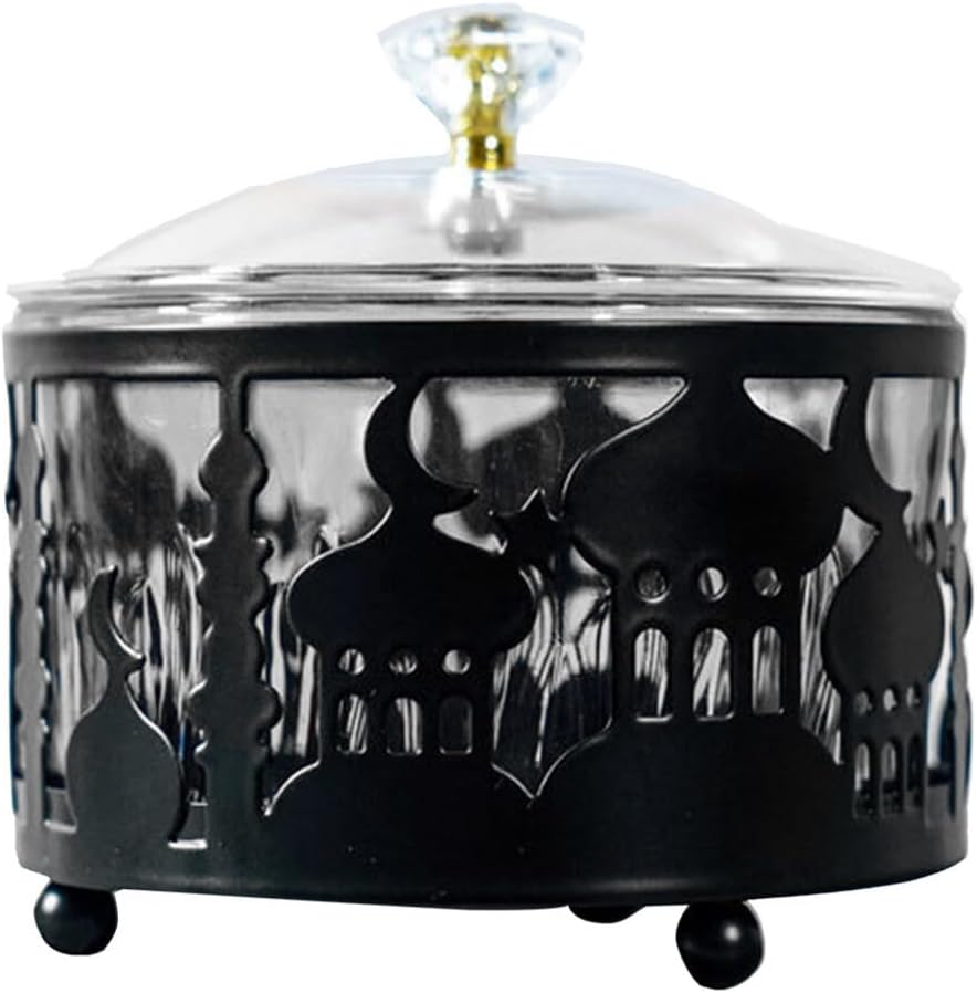 BESTOYARD Ramadan Tray with Lid - Black Eid Mubarak Tray Decorative Ramadan Candy Container Eid Cookie Trays Food Server Trinket Box for Eid Party Supplies, 9.00X9.00X9.00CM, 40RYER1817FGGQD