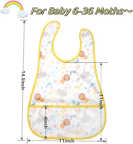 Miniatura 5 de Baberos para bebé impermeables, babero para niños pequeños - Babero de alimentación con bolsillo para bebé niño niña lavable 6-36M