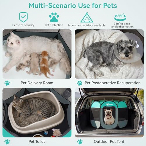 Image of Siedihit Playpen for Middle Dog Cat, Dogs Tent Crate Cage Indoor /Outdoor, Portable Pop Up Dog Kennel with Carrying Bag for Rabbits, Removable Top (Green, Medium)