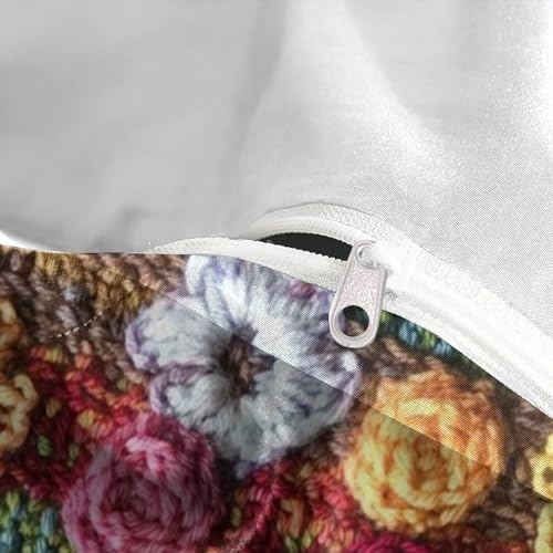 Parure de lit fleurs au crochet housse de couette microfibre 135x200cm effet 3D - 8