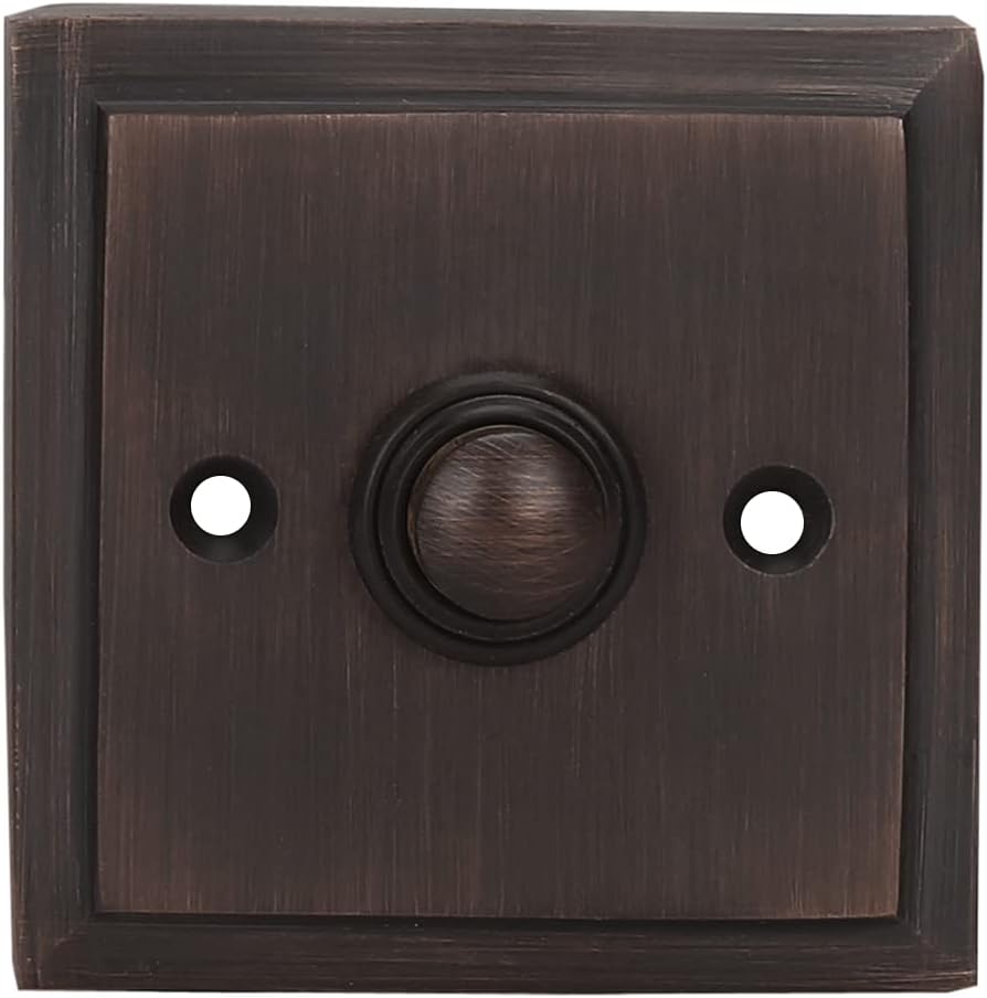 A29 Antique Brass Doorbell Button – 2 1/2" x 2 1/2" – Decorative Style Push Button in Brass with Recess Mount – Vintage Finish, Wired for Two-Wire Chimes, Weather Resistant, Easy DIY Installation