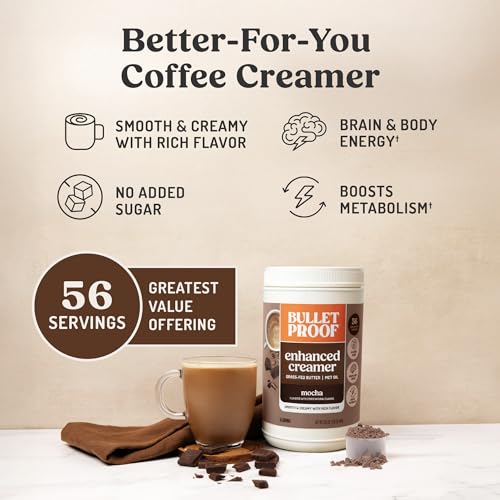 Image of Bulletproof Mocha Creamer, 29.6 oz Value Size - Keto Coffee Creamer with MCT Oil, Grass-Fed Butter, and Real Cocoa, No Sugar Added, Supports Brain Function