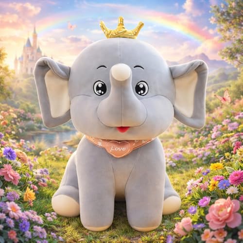 Image of 35cm cms Royal Elephant Soft Toy with Golden Crown, Plush Toy, Stuffed Animal Toy, Cuddly Gift for Boys, Girls Birthday, Room Decor Nursery