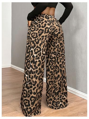 Floerns Women's Street Cheetah Print Baggy Pants Drawstring Wide Leg Elastic Waist Loose Long Trousers3