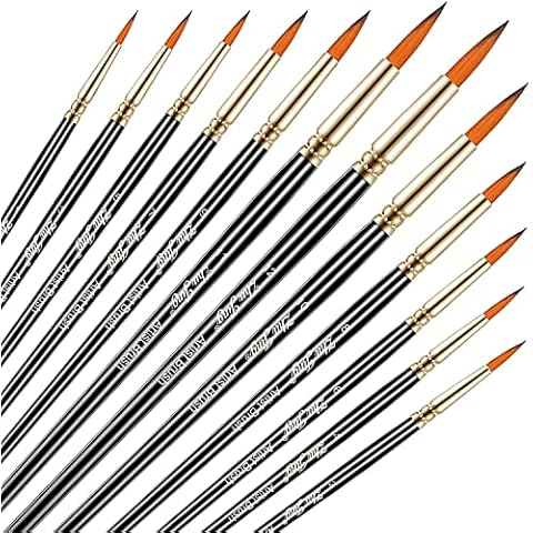 Acrylic Paint Brushes Set, SAREAL 12 Pcs Different Sizes Nylon Hair Round Pointed Detail Paint Brushes for Acrylic Painting,Oil,Watercolor, Models,Fabric Cover