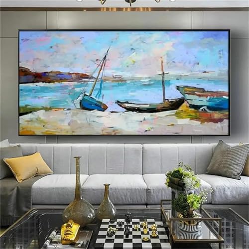 Peintures sur toile bateau sur la plage décoration murale mer 40x80