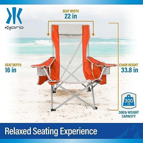 Miniatura 5 de Kijaro Silla de playa con bolsillo refrigerador, varios colores y patrones divertidos, silla plegable de playa perfecta y silla de campamento,