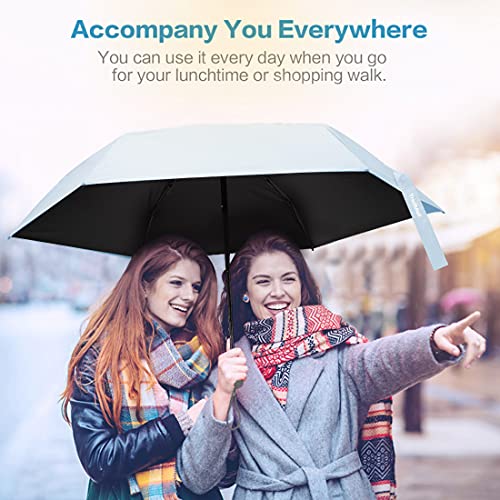 Image of TradMall Mini Travel Umbrella, 6 Ribs Portable Lightweight Compact Parasol with 95% UV Protection for Sun & Rain, Sky Blue