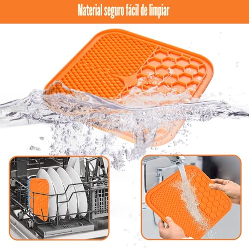 Miniatura 4 de Aiqinu Alfombrilla Para Lamer Perros Con Ventosa,2 Piezas Lick Mat Para Perros Y Gatos Sin Bpa Con 1 Espátula De Silicona,Super Ventosas Para Bañarse,Arreglarse,Entrenar Y Cuidado De Las Garras