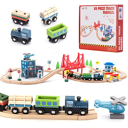 Betdef Wooden Train Set 65Pcs, Toy Train Sets With All-Wood Double Sided Train Tracks For Boys & Girls Fits Thomas, Brio, Melissa And Doug...(65Pc) #TOP3