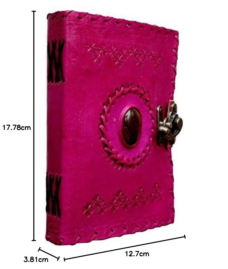 TUZECH Ręcznie wykonany dziennik w 100% z czystej skóry w stylu vintage, skórzany dziennik do biura, domu, do codziennego użytku z zamkiem C, 18 cm (różowy)