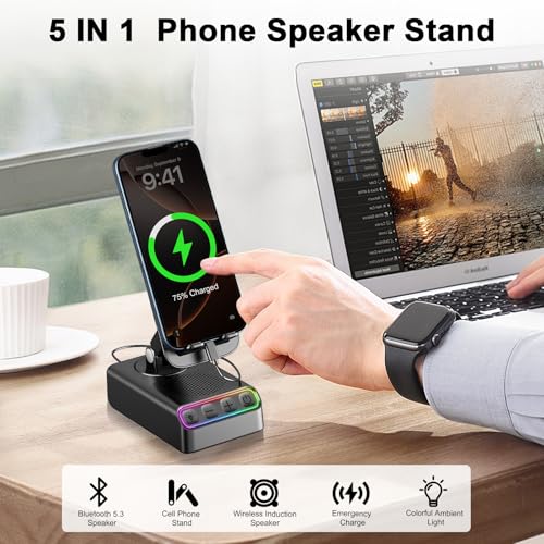 undefined Gifts for Men Women, Adjustable Cell Phone Stand with Wireless Induction Bluetooth Speaker, HD Surround Sound for Home/Outdoor, Popular Christmas/Birthday Ideas Gifts, Stocking Stuffers Family Friends の商品画像 1