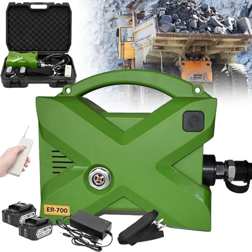 Image of LDMLAX Portable Electric Hydraulic Pump Power Pack, Electric Driven Hydraulic Pump Double Acting with Strap, 2 Batteries (4Ah/18V)+ Remote Control + Strap, for Outdoor High-Altitude Working