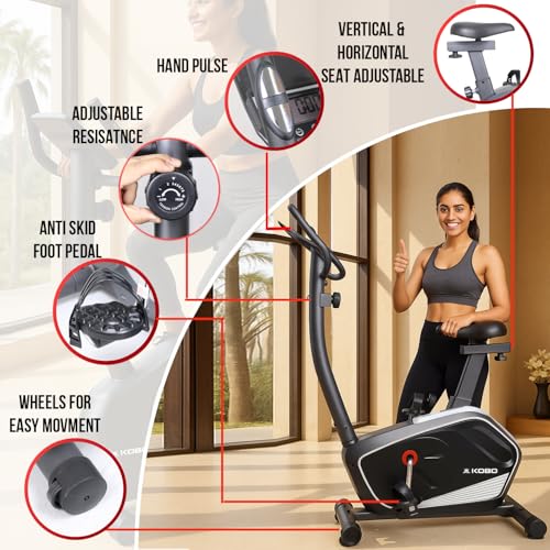 Image of Kobo Folding Magnetic Exercise Bike with 3KG Flywheel, 120KG Max User Weight - Compact, Adjustable, Upright Modes - Home Workout Fitness Cycle (MB-9)