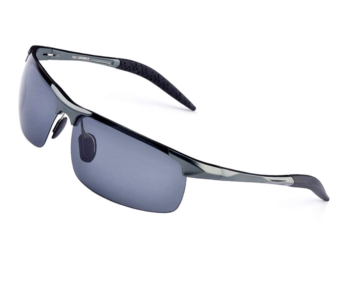 Beison Sports Goggles Driving Glasses Polarized Sunglasses Unbreakable Metal Frame (Gunmetal