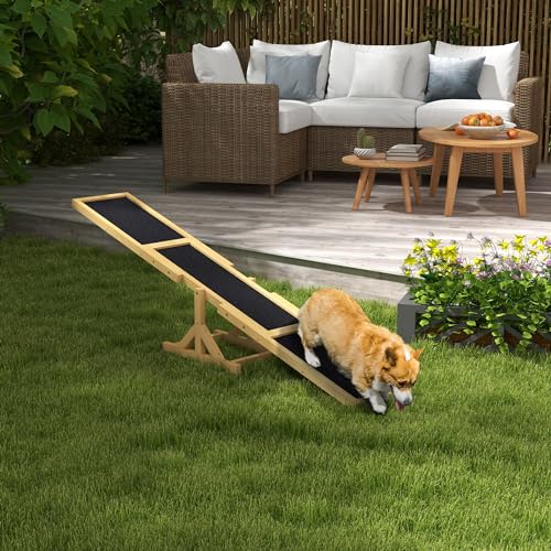 PawHut Hundewippe, Hunde Agility Wippe aus Holz, rutschfest Hunde Agilitäts Rampe für Hunde unter 30 kg, wetterfest Hundetraining Outdoor Hundesport für Balance, 180 x 30 x 30 cm Gelb