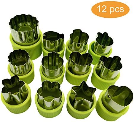 Vegetable Cutters Shapes Set, 12pcs Stainless Steel Mini Cookie Cutters, Vegetable Cutter and Fruit Mold Cheese Presses Cute Cartoon Animals Flower Star Shape Heart Stamps Decorating Tools for Kids