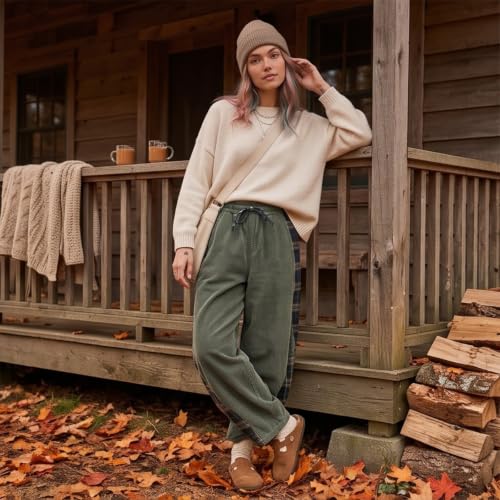 Barrel Pants Corduroy Plaid Side Panel Casual Loose Vintage Trousers - image 3