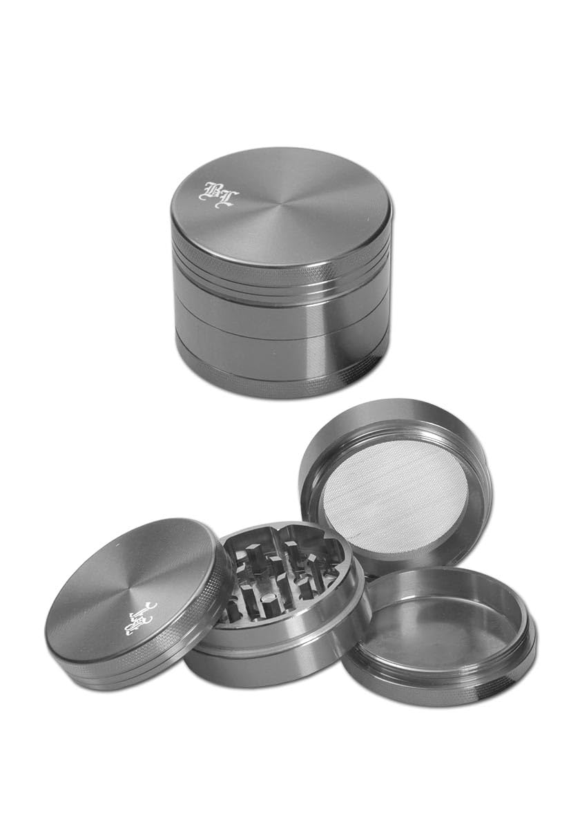 Black Leaf Molinillo de aluminio, 40 mm, 4 piezas, color gris, cierre magnético, incluye caja de lata Grinder