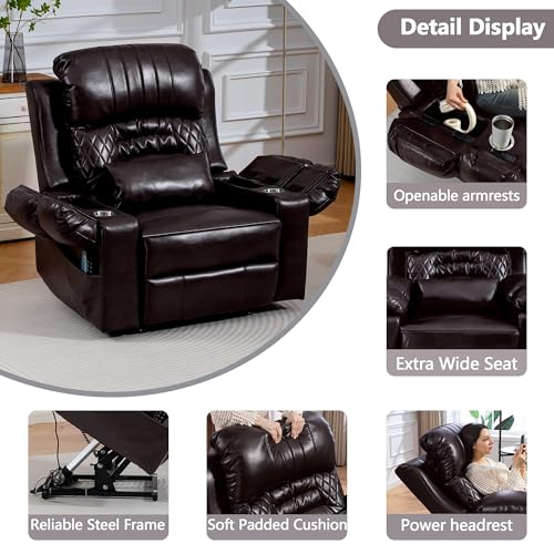 Image of FUNECORP Power Lift Recliner Chair Triple Motor with Vibration Massage and Lumbar Heating, Adjustable Headrest for Elderly People, Faux Leather