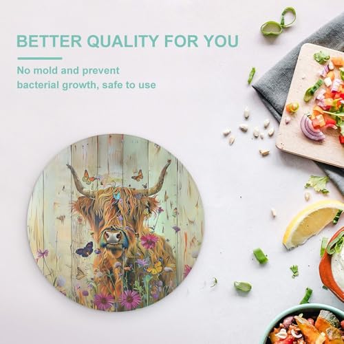 Tablas de Cortar de Vidrio Templado con Diseño de Vaca Highland y Mariposa, Antideslizantes con Patas de Goma, Resistentes a Rayones para Cocina miniatura 5