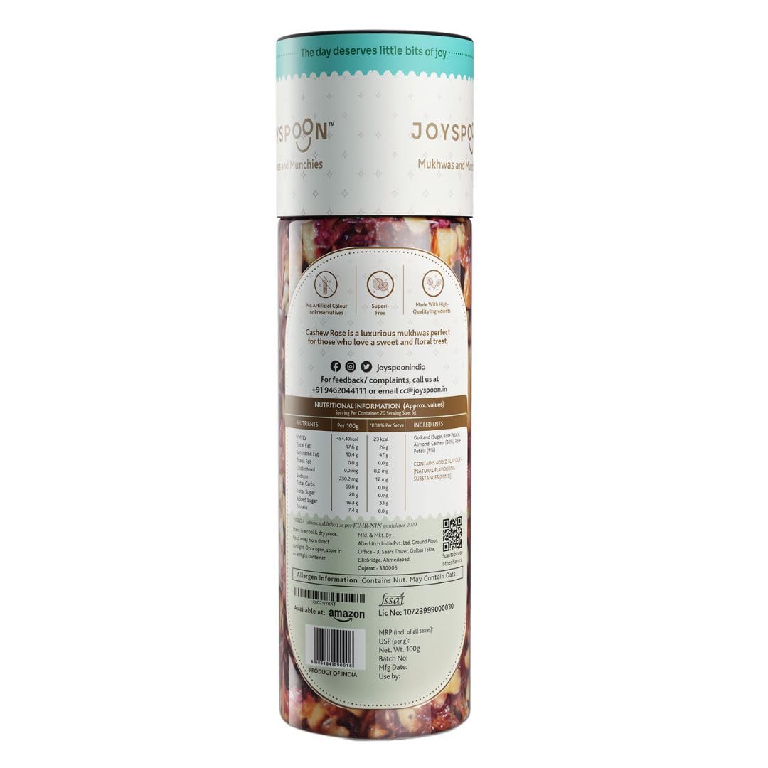 JoySpoon Cashew Rose Traditional Mukhwas Mouth Fresheners (3.53 oz ℮, 100 g) | Dry Fruit and Seed Mix Mukhwas | Sugar-Free Snacks | Supari Free Mukhwas | No Artificial Color or Preservatives 1