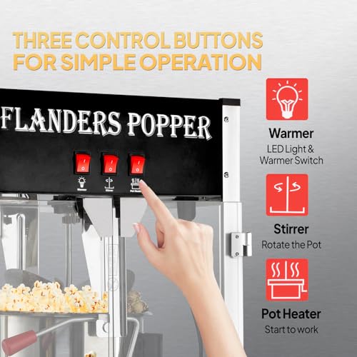 Image of ROVSUN Popcorn Machine with 12 Ounce Kettle Makes Up to 80 Cups ETL Certified, Countertop Popcorn Maker Commercial Popcorn Machine w /Stainless Steel Scoop, Oil Spoon & 3 Popcorn Cups for Theater Home