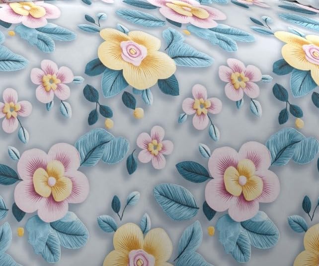 Image of DECOR2ADMIRE 300 TC Premium 7D Print Super King Size Cotton Bedsheet Set with 2 Pillow Covers | Ultra Soft 108 inch x 108 inch | Elegant Floral Designs (Blue Floral Charm)