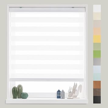 Foiresoft Custom Zebra Horizontal Blind [W20-84 x H20-105 in, Basic, White] Day and Night Dual Layer Sheer 13colors Light Filtering Window Roller Shades, 20 to 84 inch Wide