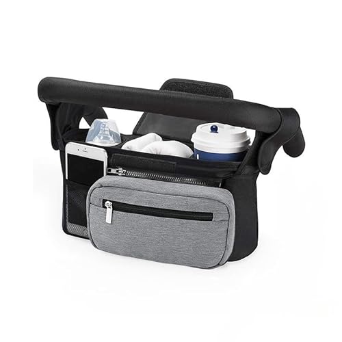 ベビーカーバッグ 転用可能 乳母車 車椅子対応|ドリンクホルダー2個+独立おむつポケット|撥水生地 軽量設計 抗菌内裏 片手操作 ショルダーストラップ付き マタニティ/子育て外出 大容量収納 (G)