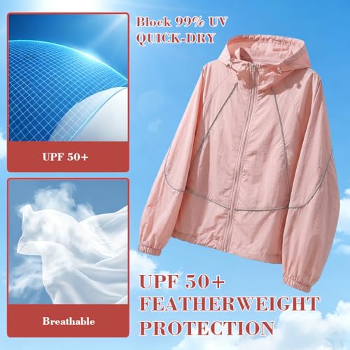 Image of Venzina UPF 50+ Women's Slim-Fit Sun Protection Hoodie -Lightweight & Breathable Summer Jacket with Reflective Trim, Adjustable Hem for Outdoor, Commute, Sport, Travel