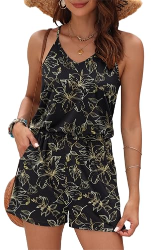 Image of MISFAY Womens Summer Loose V Neck Spaghetti Strap Short Jumpsuit Rompers 2026