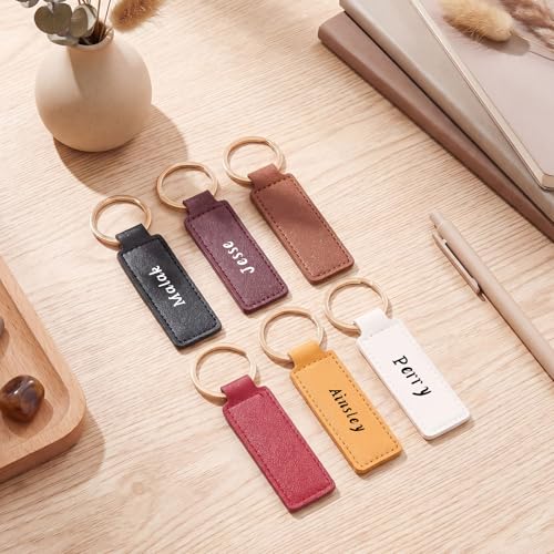 Image of Leather Key Fob Kit with Metal Rings, PU Leather Keychains Blank for Laser Engraving, DIY Craft Tools