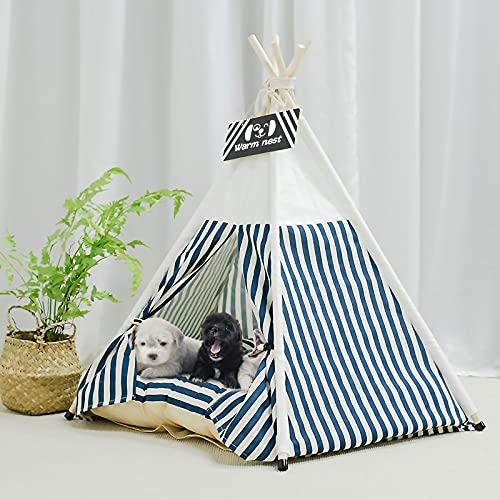 Pet Teepee with Thick Cushion, Dog/Puppy House with Bed Pet Tent for Indoor Outdoor (Striped) - Image 4