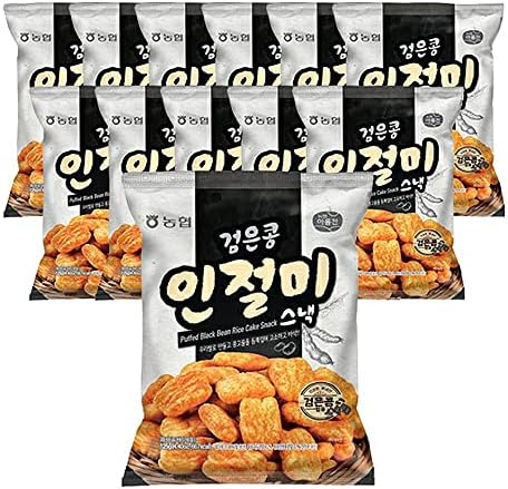 [NongHyup] Puffed Black Bean Rice Cake Snack, Korean Roasted Bean Flavor, 100% Real Ingredients From Korea, 우리쌀 검은콩 인절미 스낵 (12 Bags)