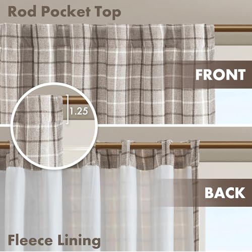 Image of Madison Park Anaheim Cabin Plaid Curtain Window, Thermal Insulated Fleece Lining, Living Room Decor Room Darkening Drape for Bedroom, 1- Single Panel, 50x95, Rod Pocket & Back Tab, Brown (Pack of 4)