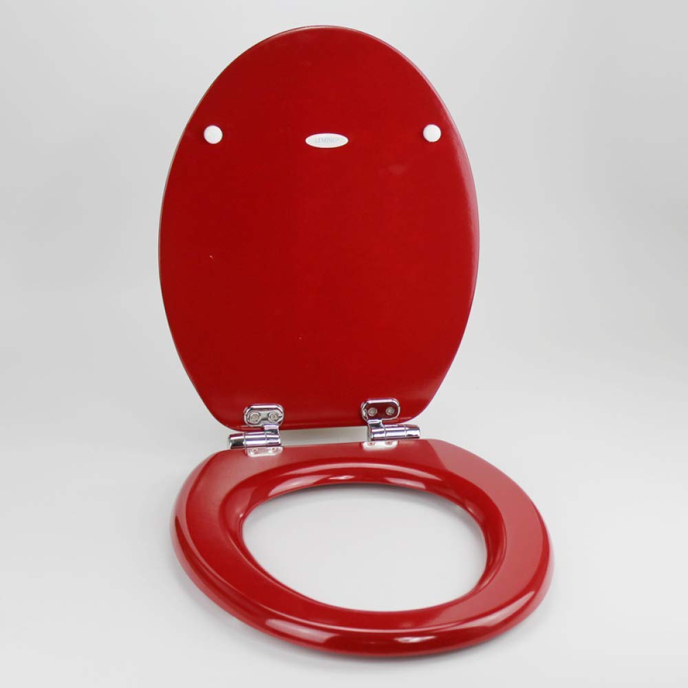 Tapa universal de madera para asiento de inodoro, color rojo, ultrarresistente, engrosada, en forma de V, montaje fijo para el baño del hogar, 42,5 ~ 47,5 x 37 cm
