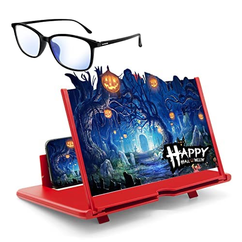 STAYGOLD Amplificador de Pantalla 3D para teléfono móvil y Gafas antiluz Azul un Juego de Dos Lentes Plegables HD portátil de 12“ antiradiación, Teléfono Visual,Películas Rojo Cover