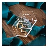 Panicy Caja de acrílico transparente para anillos personalizada, caja para anillos de boda grabada Caja de almacenamiento de anillos hexagonal para anillos y pendientes