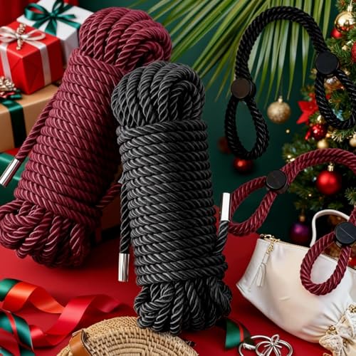 Image of Tisancy 4 Pcs Multifunctional Craft Cord Kit with 2 Soft Silk Macrame Cords and 2 Adjustable Nylon Bracelets, 32.81 ft Twisted Trim Cord for DIY Crafts and Home Decoration(Black, Wine Red)